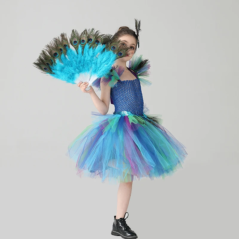 Girls Royal Peacock Tutu Costume Kids Peacock Princess Carnival Fancy Dress Ballerina Halloween Birthday Party Girl Tutu Dress (1)