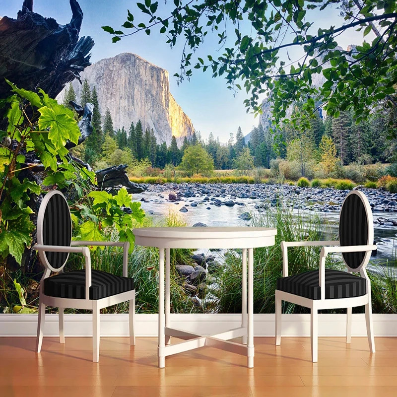 Пользовательские фотообои 3D стерео река Гора камень лес Природа пейзажи фрески