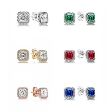 Классический красный/зеленый/синий Нестареющая элегантность 925 пробы серебряные серьги гвоздики для женщин Свадебная вечеринка подарок Европа DIY ювелирные изделия