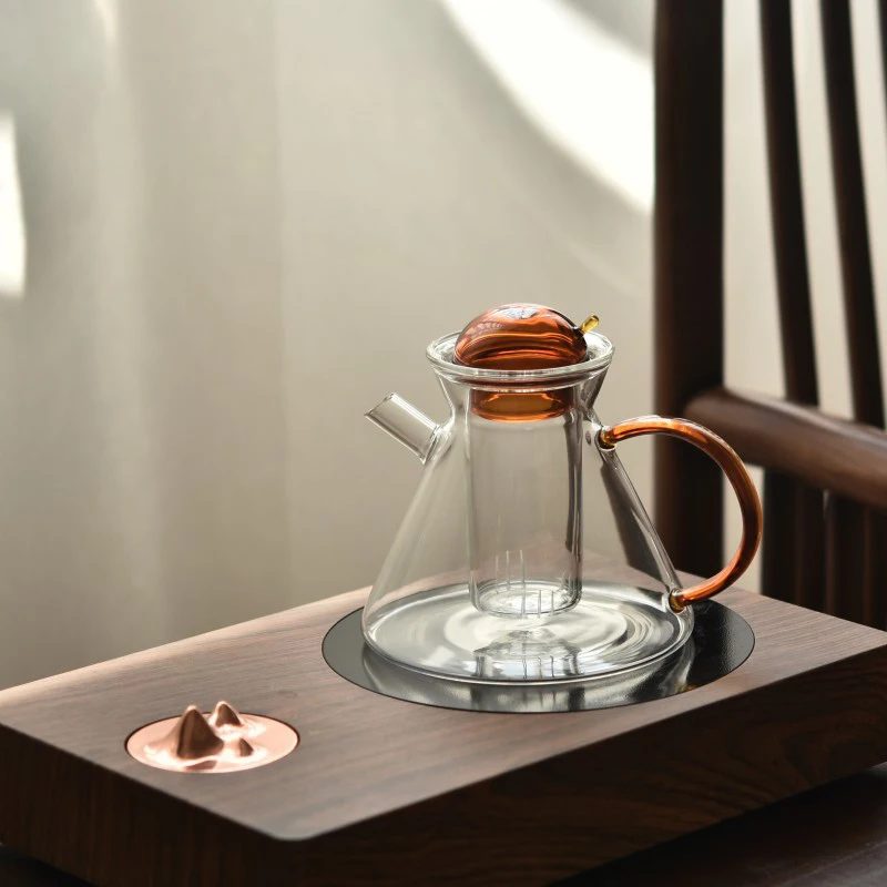 ヴィンテージのガラス製ティーポット,お茶セット,高温耐性,琥珀