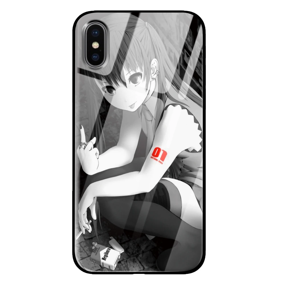 Аниме Девушки белое черное закаленное стекло телефонные чехлы для iPhone 5 5S SE 6 6s 7 8 Plus X XS Max XR задняя крышка - Цвет: 5