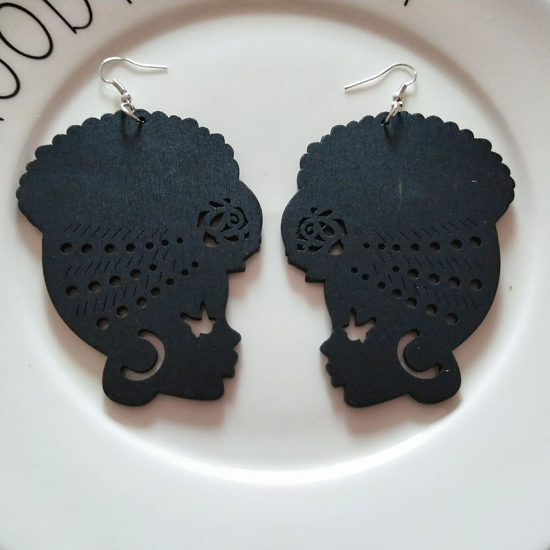 Tribal Wood Black Women Pattern Diy Painting Afro Vintage Earrings Brincos Wooden Boho African Bohemia Jewelry Party Accessory