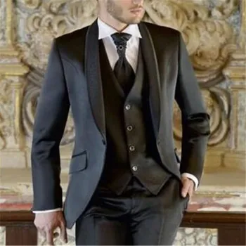 

New Black Business Men Suits 3 Pieces(Jacket Pant Vest Tie) High Quality Slim Fit Blazer Formal Prom Terno Clothes Fashion