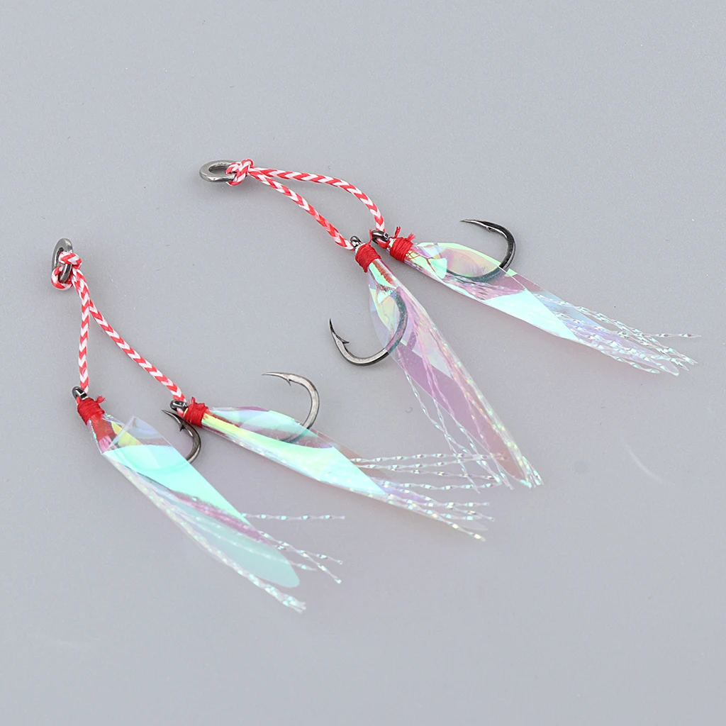 2Pcs Double Fish Hooks Jigging Assist Bait Fishing Hook With Shining PE Line High Carbon Steel Barbed Hook