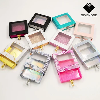 

NEW Eyelashes Package Box Wholesale Crystal Handle 25mm Lash Packaging Boxes Fake 3D Mink False Lashes Glitter Case With Tray