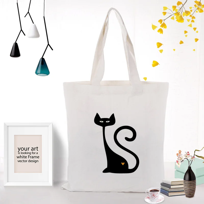 Кошка Холст сумка на заказ Печать Логотип Сумка текст DIY ежедневное использование Экологичные многоразовые хозяйственные сумки переработка