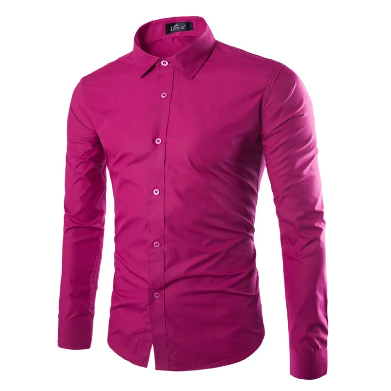 Формальные стильные Лоскутные простые мужские рубашки Slim Fit деловая рубашка с длинным рукавом с отложным воротником Весенняя хлопковая офисная одежда - Цвет: Hot pink