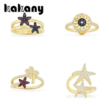 

KAKANY 2020 New High-quality Golden Yellow Tropical Wind Sun Flowers And Palm Trees Starfish Ring Women Luxury Jewelry In June