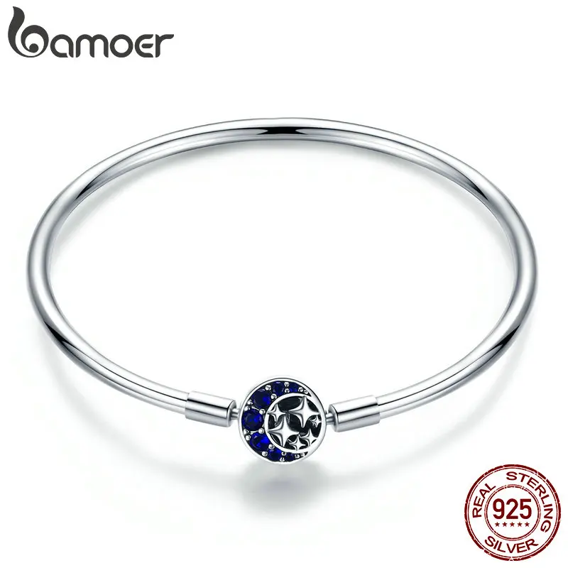 Женский браслет BAMOER из 100% серебра 925 пробы с синим кубическим цирконием и Луной