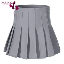 Женская Повседневная Однотонная юбка с высокой талией А-силуэт лето свободный силуэт выше колена, мини плиссированная юбка на молнии