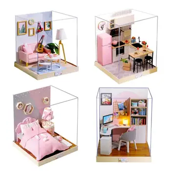 

Cartoon Wooden DIY Dollhouse Toys Miniature Furniture Kit Improve Operation Ability Toys for Children Birthday Christmas Gift