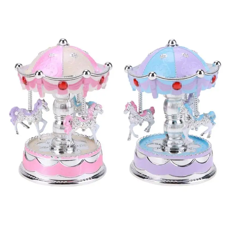 Romantic Crown Music Box Emitting Clockwork Carousel Kid Birthday Gift Box