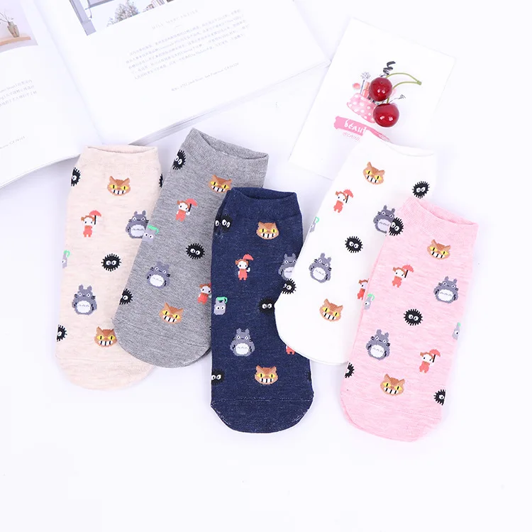 Cartoon Cat Cute Socks Women No Face Man Sock Totoro Funny Fashion Anime Spring Autumn Sweat Absorption Gray Classic Cotton Sock