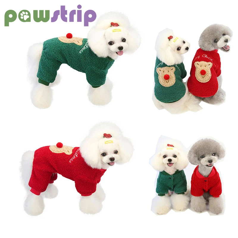 

Christmas Day Pet Dog Clothes Winter Warm Dog Jumpsuit Fleece Puppy Jacket Thicken Small Dogs Sweater for Teddy Pets Clothing