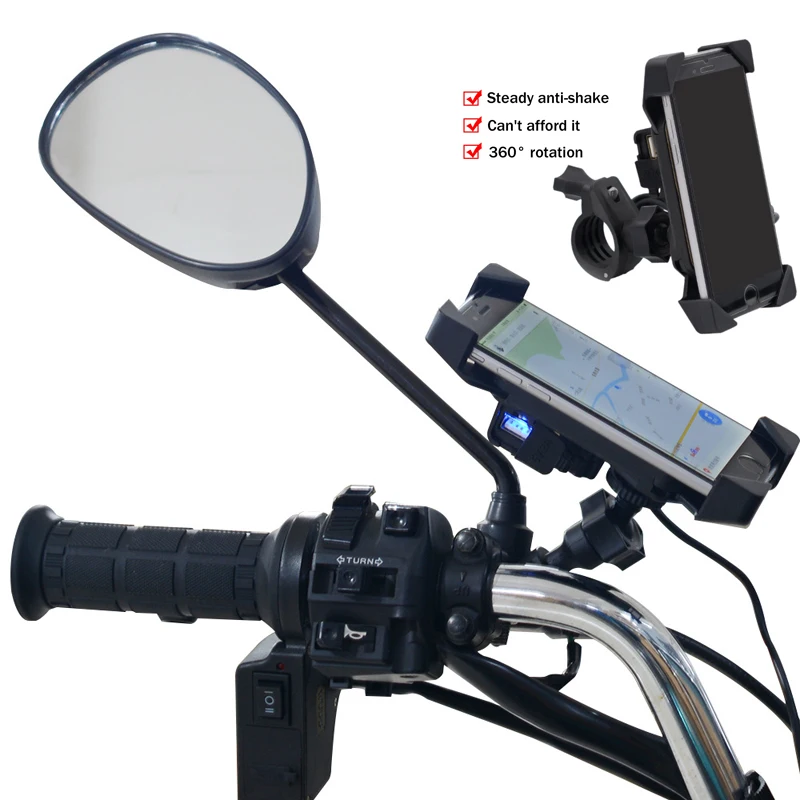 

Motorcycle Charger Handlebar Bike Mobile Cell Phone Mount Holder Support Bicycle Silicone for 3.5-6"Moto equipment USB Charge df