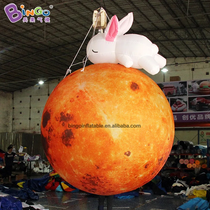 

PROMOTIONAL TOY 2mh inflatable moon with rabbit blow up bespoke lighting cartoon planet toy suspended decoration item