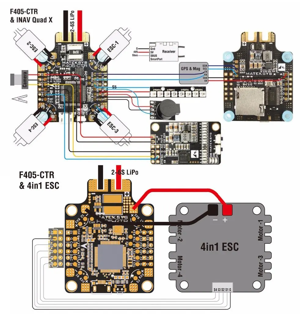 Matek System Mateksys F405-CTR F405 CTR Контроллер полета встроенный PDB OSD 5 V/2A BEC Датчик тока для радиоуправляемого дрона