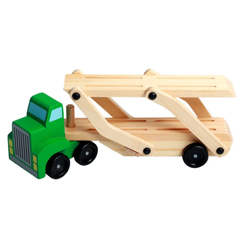 Мультяшный цветной деревянный игрушечный автомобиль двухэтажный зеленый трейлер грузовик с 4 автомобилями горка мини детские развивающие игрушки подарочный набор
