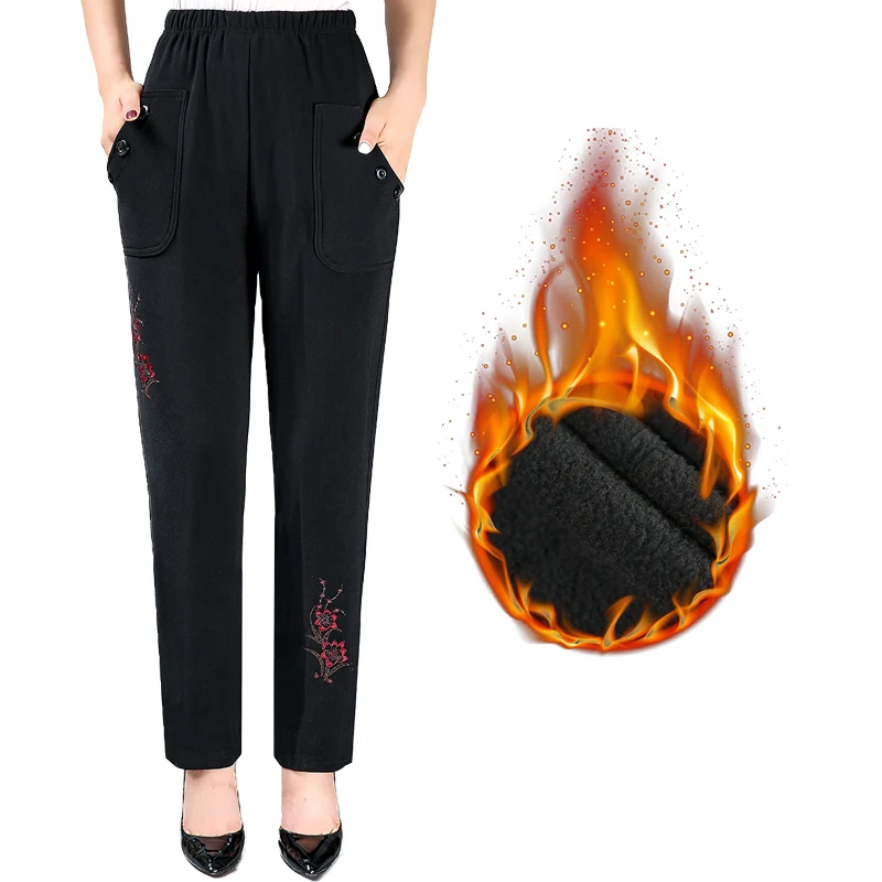 

Middle-aged ladies black trousers Autumn winter loose Stretch High Waist Casual Pants plus size Grandma Thicken Warm Pants 5XL