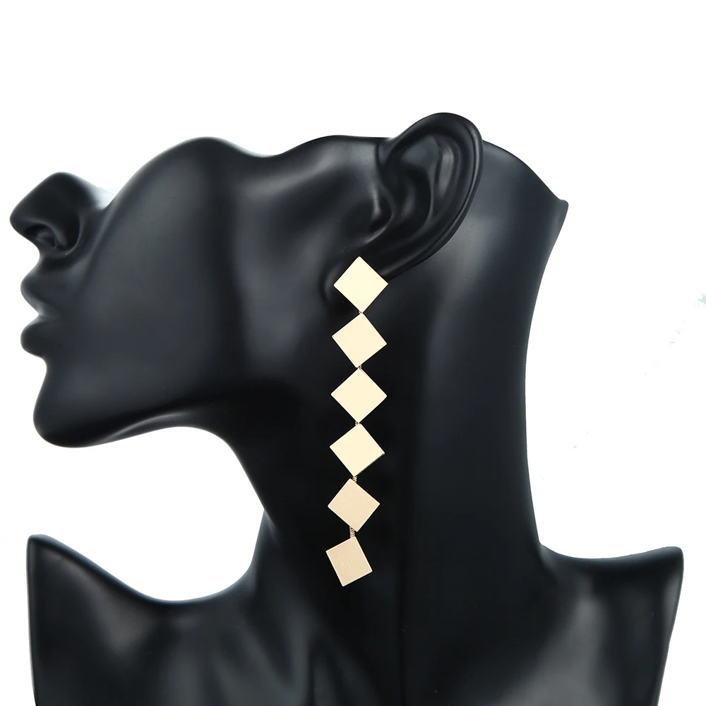 Square Earrings Korean Style Vintage Women Gold Color Geometric Statement Stud Trendy | Украшения и аксессуары