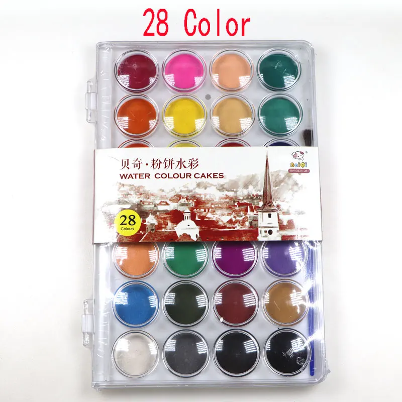 12/16/18/28/36 color solid gouache watercolor powder paint set with water brush pen portable watercolor paint drawing - Цвет: 28 colors