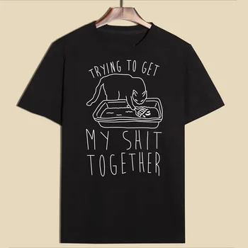 

ZHIJING Lettered Trying to Get MY Together Print Cotton MEN T-shirt New Style Slim Fit Short-sleeved O-Neck T-shirt MEN Tops