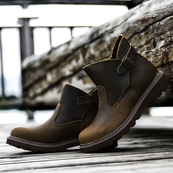 

Men's Cowboy boots Super Quality Man Causal Boots Cowhide Genuine Leather Autumn Spring Men Slip-on Buckle Strap Ankle boots