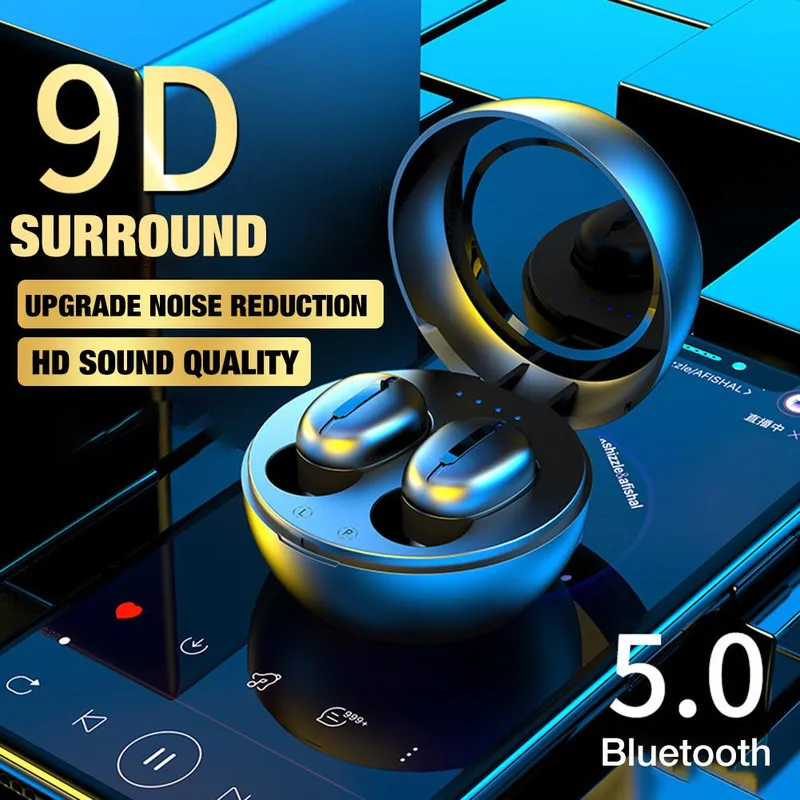 Portable Bluetooth Headset with Charging Box HD Noise Reduction Bluetooth 5 0 Wireless Sports Earbuds HIFI Stereo