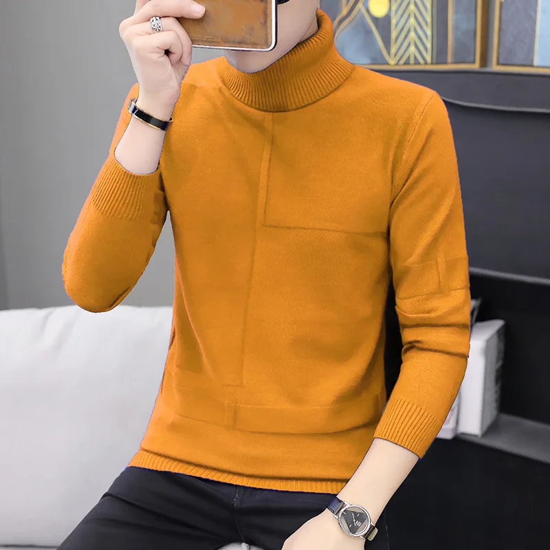 Mens Sweater Solid Color Sweater Men's High Neck Sweater Fashion Men's Knitting High Neck Sweater Pullovers Casual