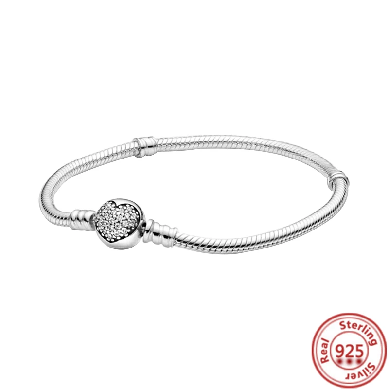 925 Sterling Silver Star Heart Crown Round Pavé Sparkling Snake Chain Basic Bracelet Fit Original Brand Charm Bead Women Jewelry silver rings