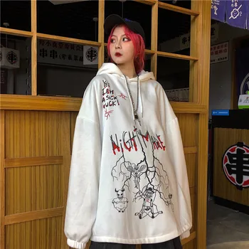 

Lychee Girls Graffiti Devil Letter Women Hooded Sweatshirt Autumn Lady Sweatshirts Tops Loose Casual Female Hoodies Pullovers