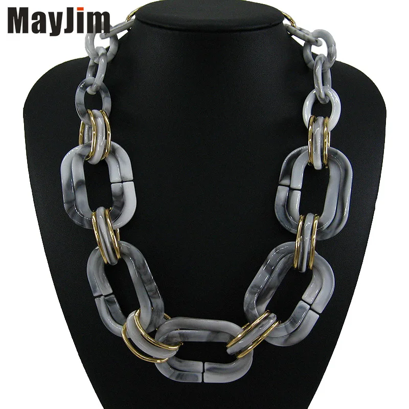 gray white New Statement Aluminum Chain Natural pattern personalized Necklace Women bohemian Choker Necklaces& Pendants Vintage Fashion - Окраска металла: gray white