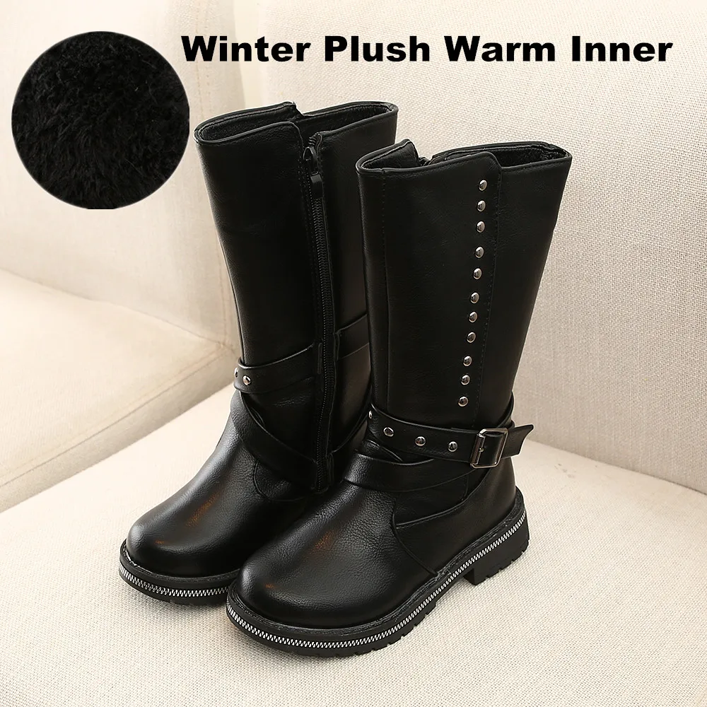 Качественные зимние ботинки для девушки из искусственной кожи; модные теплые удобные зимние ботинки для девочек; Детские ботиночки - Цвет: 8122 Black