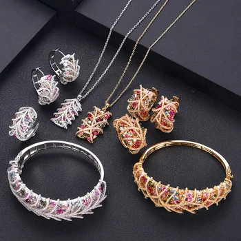 

janekelly Luxury cubic zirconia necklace bracelet earrings and ring 4pcs dubai full jewelry set for women,bridal dress dinner