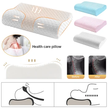 

1pc Orthopedic Pillow Bedding Neck Pillow Memory Foam Pillow Fiber Slow Rebound Pillows Massager For Cervical Health Care