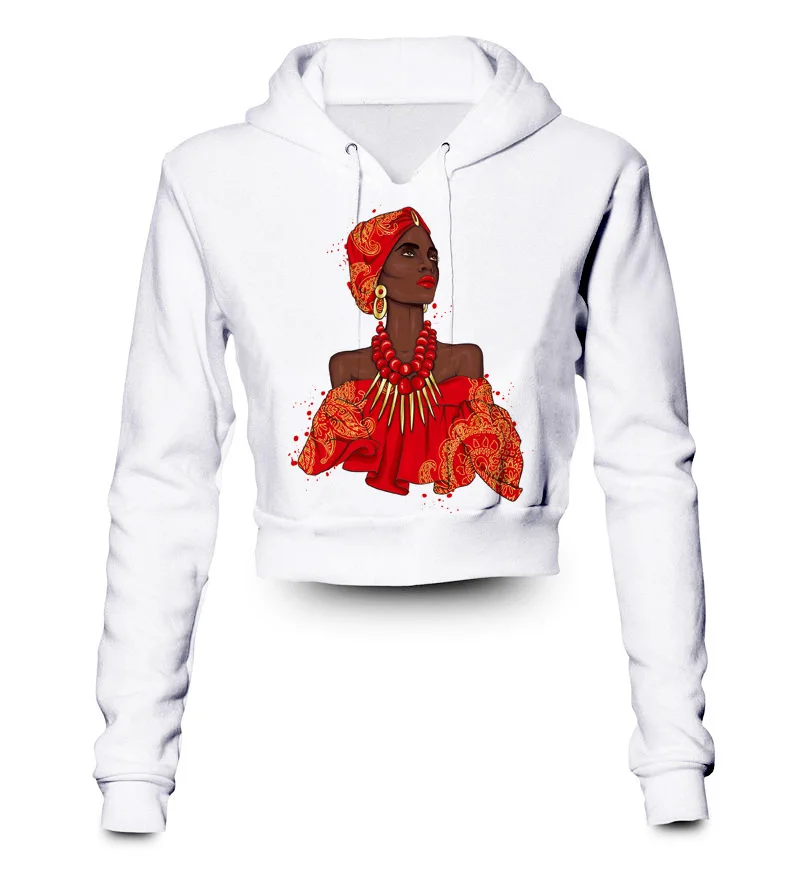 

Custom Made Beautiful African Negress Sublimation Printing Plus Size Crop Hoodies