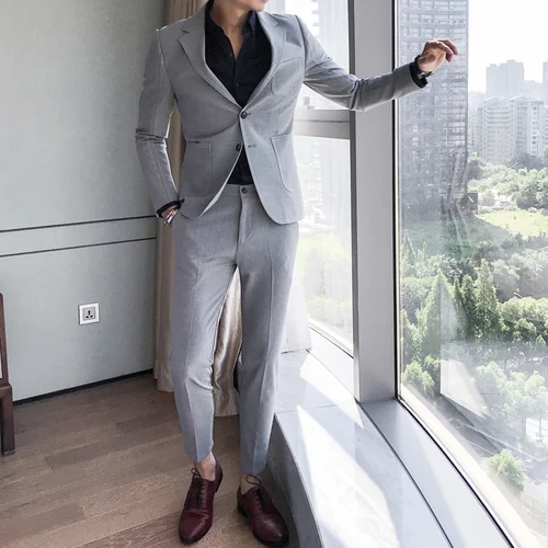 191 light gray Autumn New Men's Slim Fashion Suit Men's Hair Stylist Korean Version of The Personality Line Trend Business Casual BlazersQX1293 - Цвет: 191 light gray