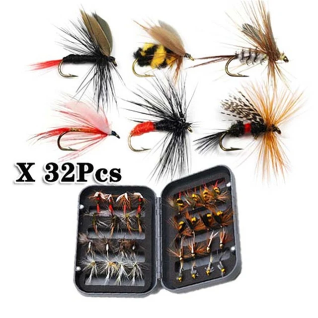 32Pcs/Box Fly Fishing Bait Salmon Flies Trout Dry Fly Fishing Lure Fishing  Hook fishing worm/