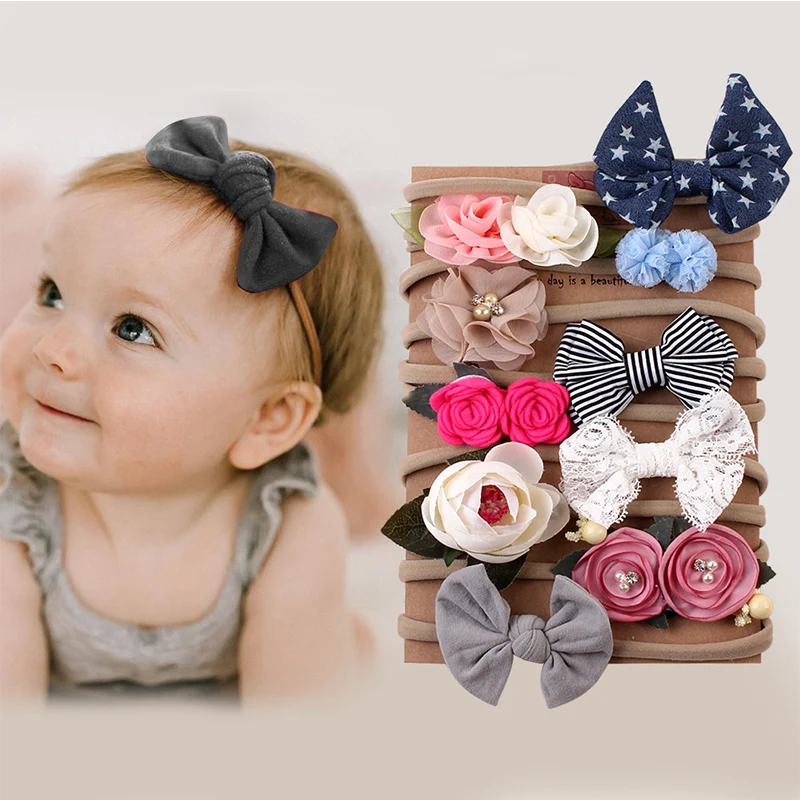 10Pcs/Set Baby Girl Headbands Bows Kids Newborn Head Band Hairband For Girls Turban Haarband