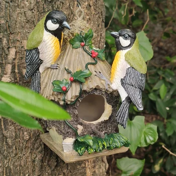 

Outdoor Resin Birds House Shaped Feeder Food Bird Feeders With Chain hook Hanging Gazebo Or Tree Bird Feeder For Garden Deco
