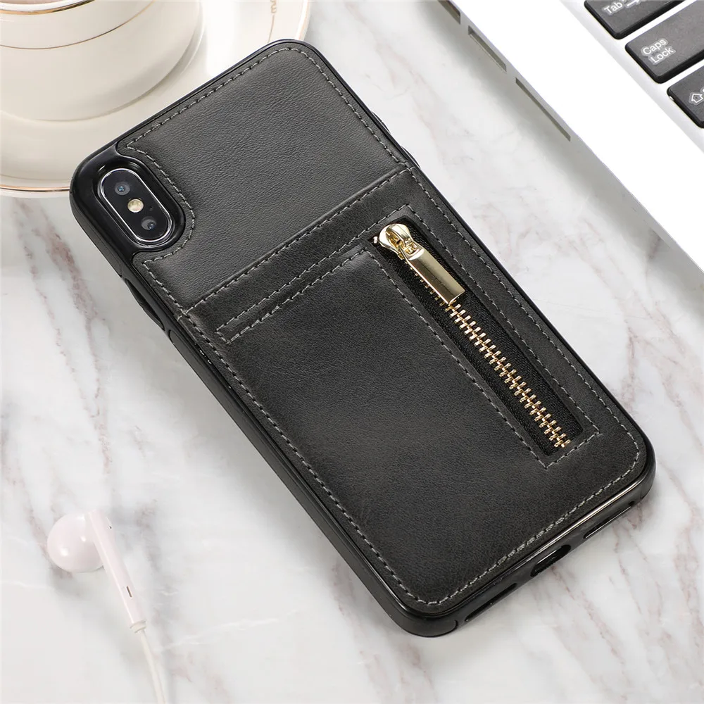Black zhiyue Тонкий кошелек на молнии, кошелек, чехол для iPhone Xr Xs Max 8 7 6 6s X Plus 5 5S Se Etui, кожаный держатель для карт, противоударный защитный чехол - Цвет: Black zhiyue