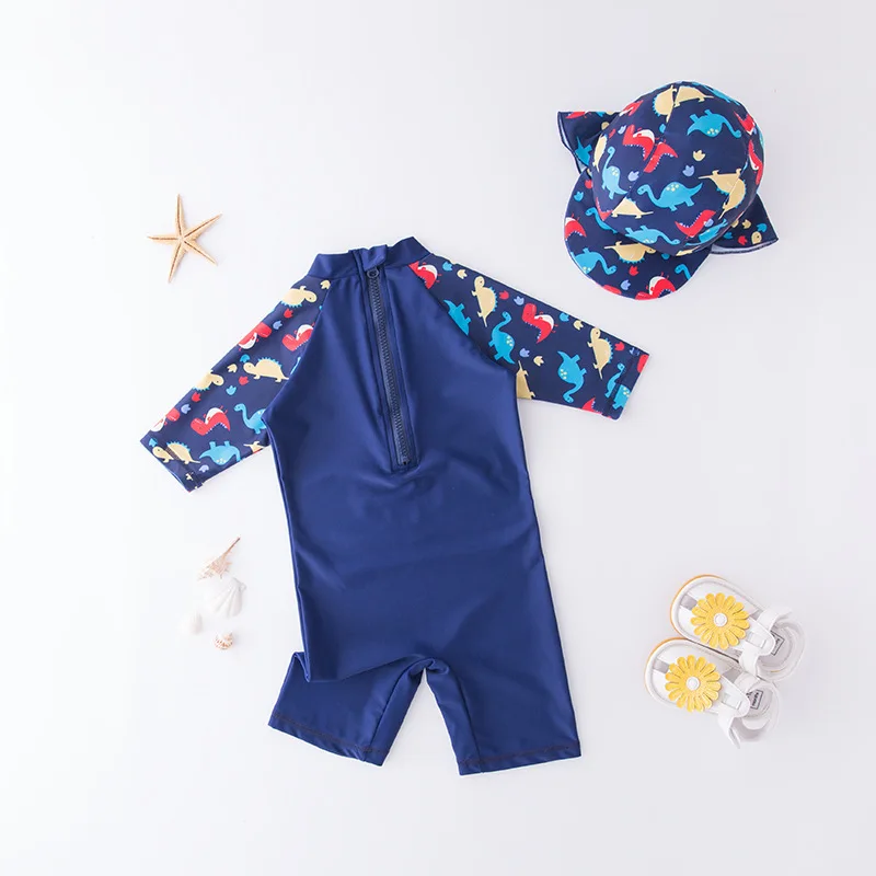 

Men's One-piece Swimming Suit Blue Dinosaur World-KID'S Swimwear Hot Springs Clothing