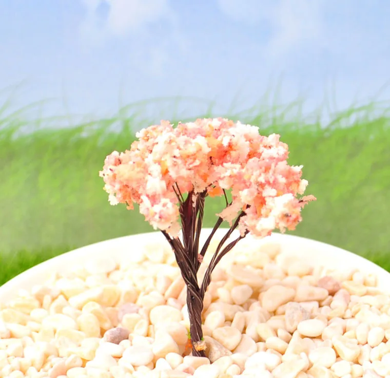 

10pc Micro Landscape Landscaping Sand Table Model Tree Wire Flower Tree Mini Cherry Tree Fleshy Green Vegetation Pot Decoration