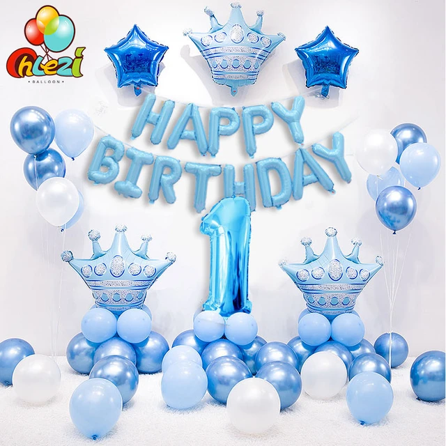 1 Set palloncini di compleanno con corona rosa blu palloncino con numero di  elio per Baby