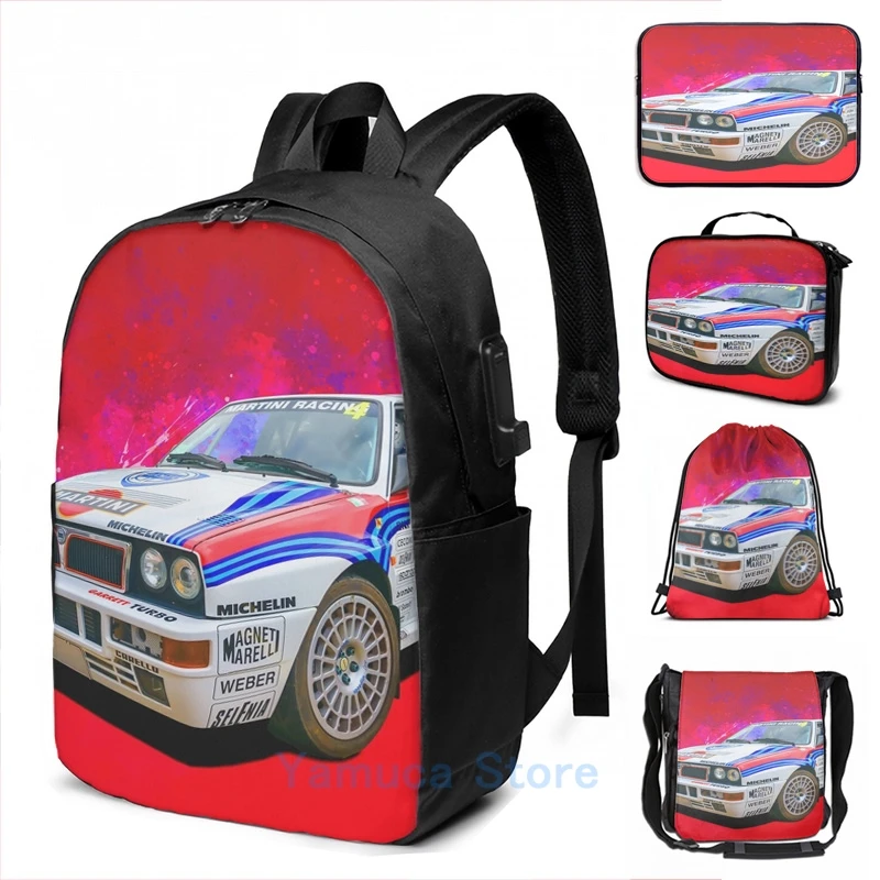 Funny Graphic print Lancia Delta Integrale HF USB Charge Backpack men School bags Women bag Travel laptop bag
