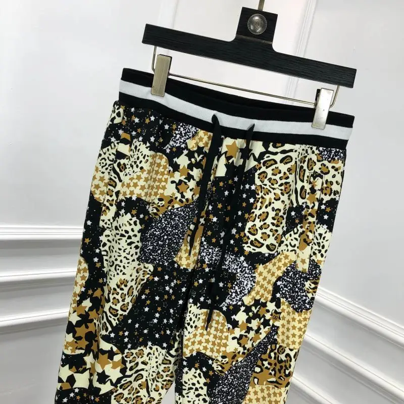Осень 19fw Новая модная брендовая Толстовка пуловер+ брюки известный длинный рукав Леопардовый принт звезды для мужчин костюмы