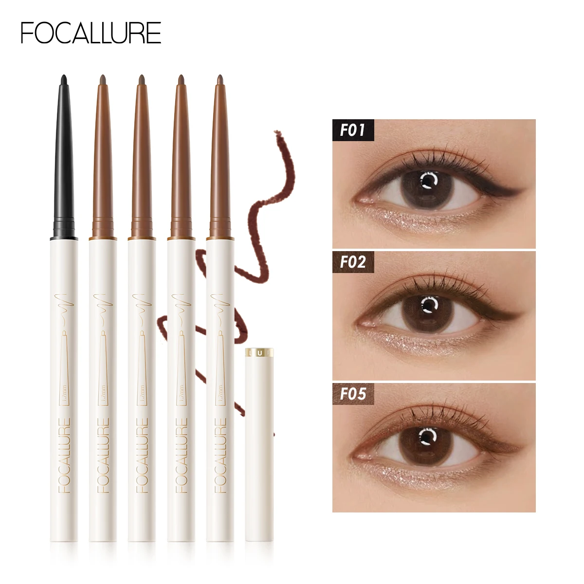 Focallure à prova dfoágua delineador gel lápis ultra-fino 1.7mm macio fácil usar alta pigmento profissional duradouro olhos maquiagem