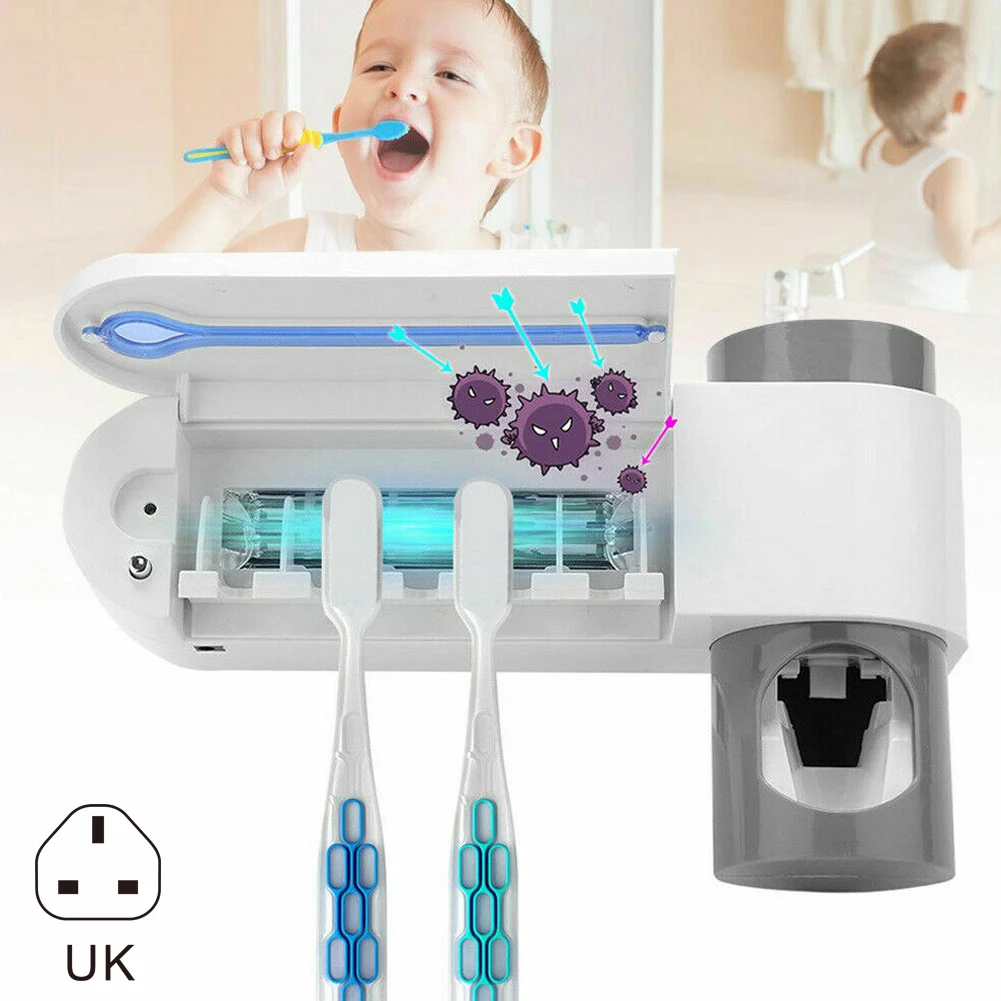 UK plug Недавно УФ стерилизующаяся зубная щетка держатель с автоматической зубной пасты диспенсер настенный Установочное устройство - Цвет: UK plug