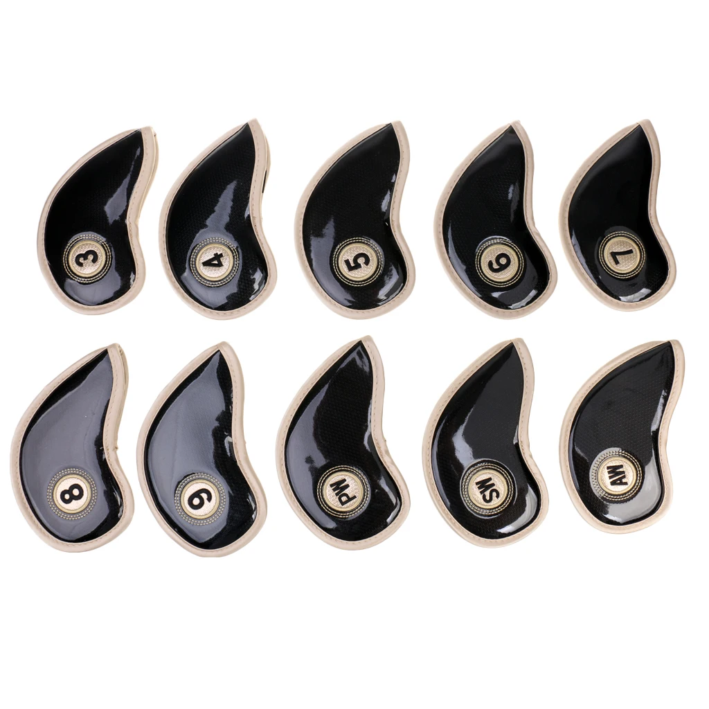 10 Pieces PU Leather Golf Iron Head Covers Club Putter Headcovers 3-SW Set
