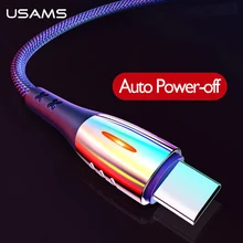 USAMS Smart power off QC3.0 type C зарядный защитный кабель для samsung huawei Xiaomi USB C кабель с автоматическим отключением кабель type-c